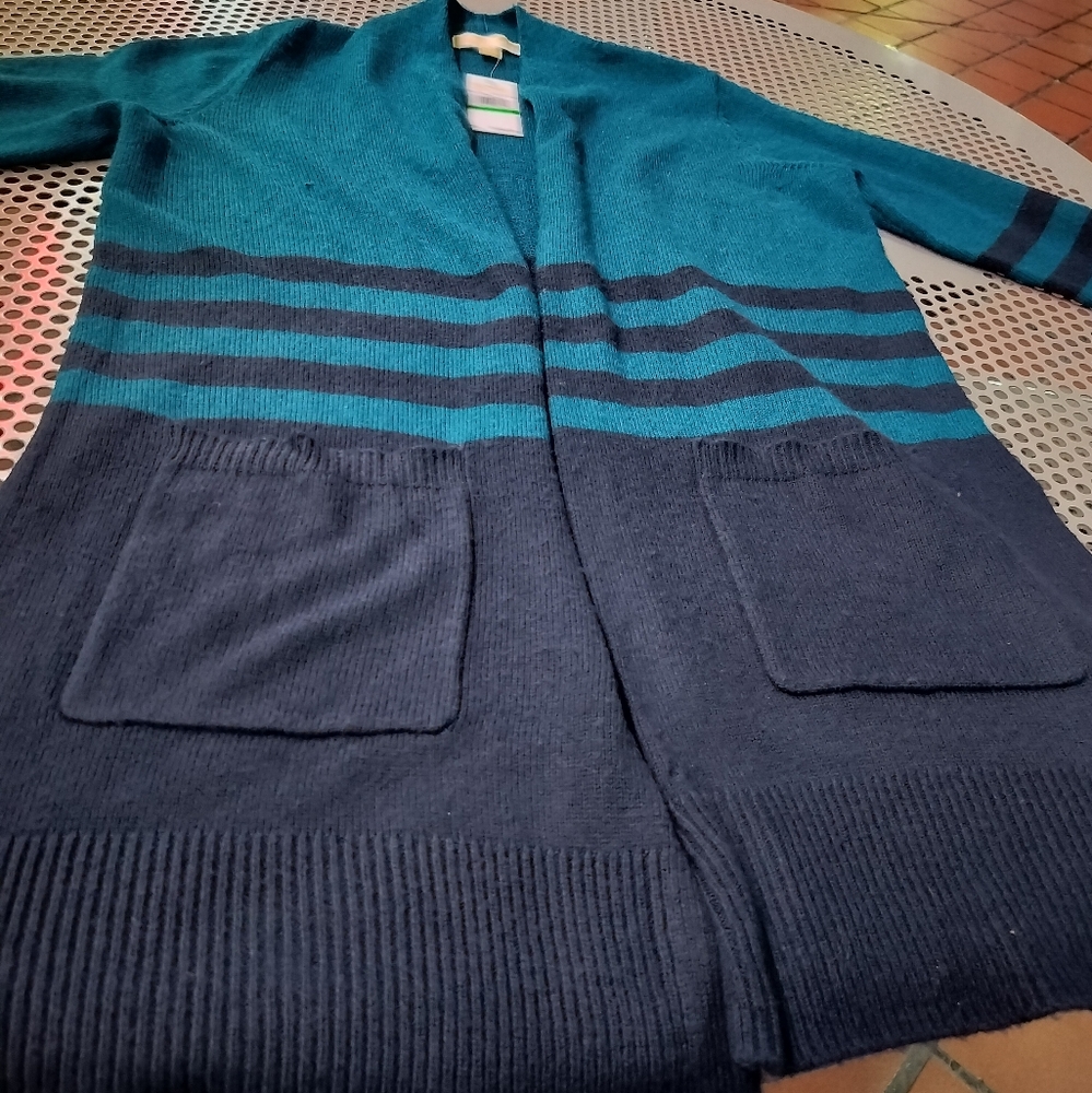 MICHAEL KORS Womens Long Sleeve Blue Stripe Jacket Cardigan